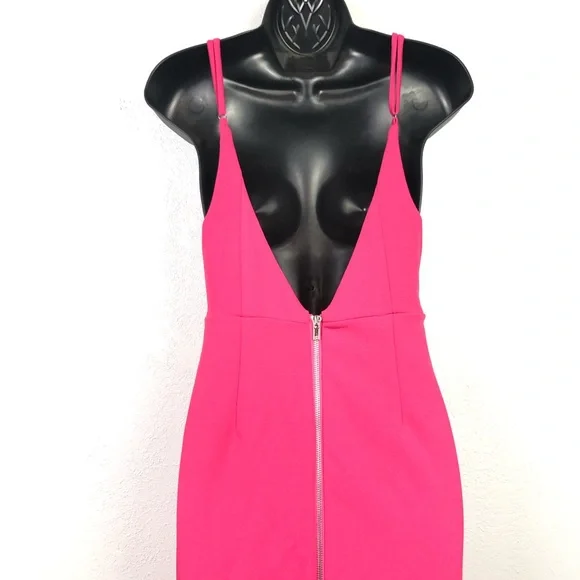 NEW LULU’S bodycon fitted exposed zipper hot pink Dress sexy Sz XS - Picture 5 of 14